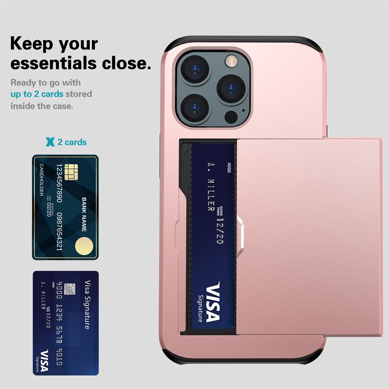 Case For iPhone 16e 15 14 13 12 11 16 Pro Max Mini XS XR 7 8 Plus SE Slide Wallet Card Slot Hard PC Heavy Duty Protective Cover