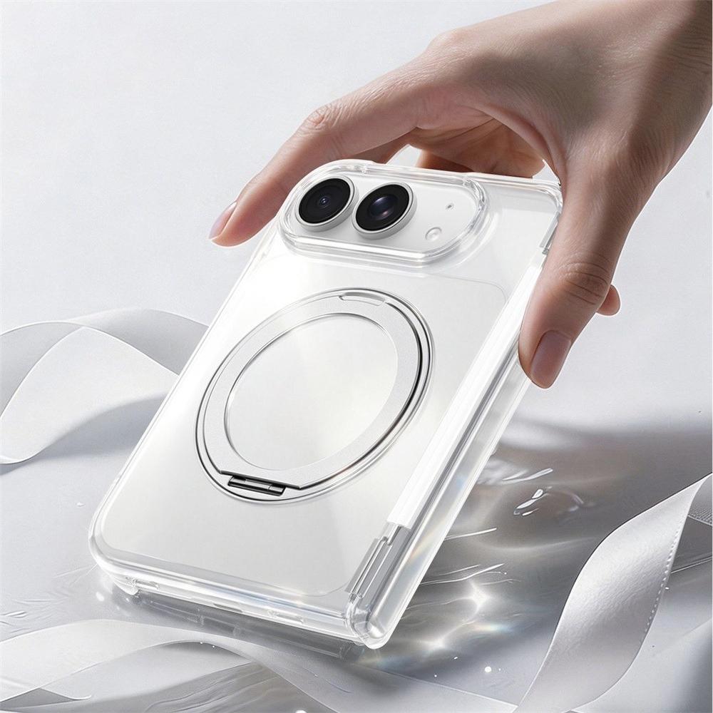 For iPhone Duo Fold Case Transparent Magnetic  rotate stand Protective Back Cover For MagSafe Wireless Charging Phone Shell