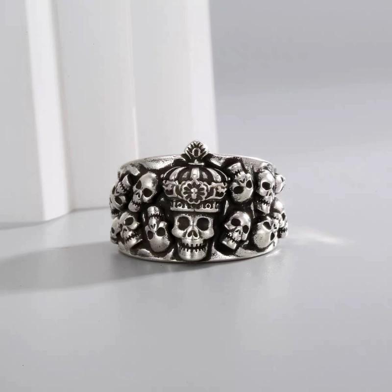 Adjustable Open Skull Ring Men Women Vintage Punk Rock Gothic Style Copper Jewelry With Electroplated Finish