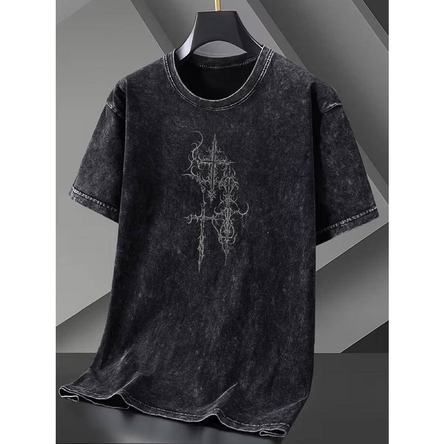 T-shirt alla moda a maniche corte con stampa grafica Danchiyou, stile retrò americano, stile street scuro, lavata