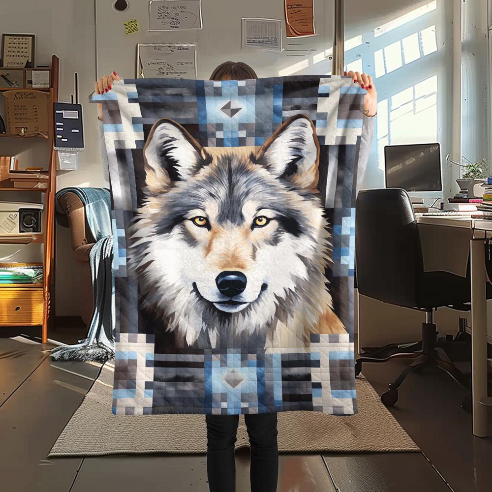 1Pc Natvie Wolf Print Flannel Blanket, High quality Comfortable for All Seasons, Home Decor, Warmth and Comfort, Perfect for Christmas Gifts