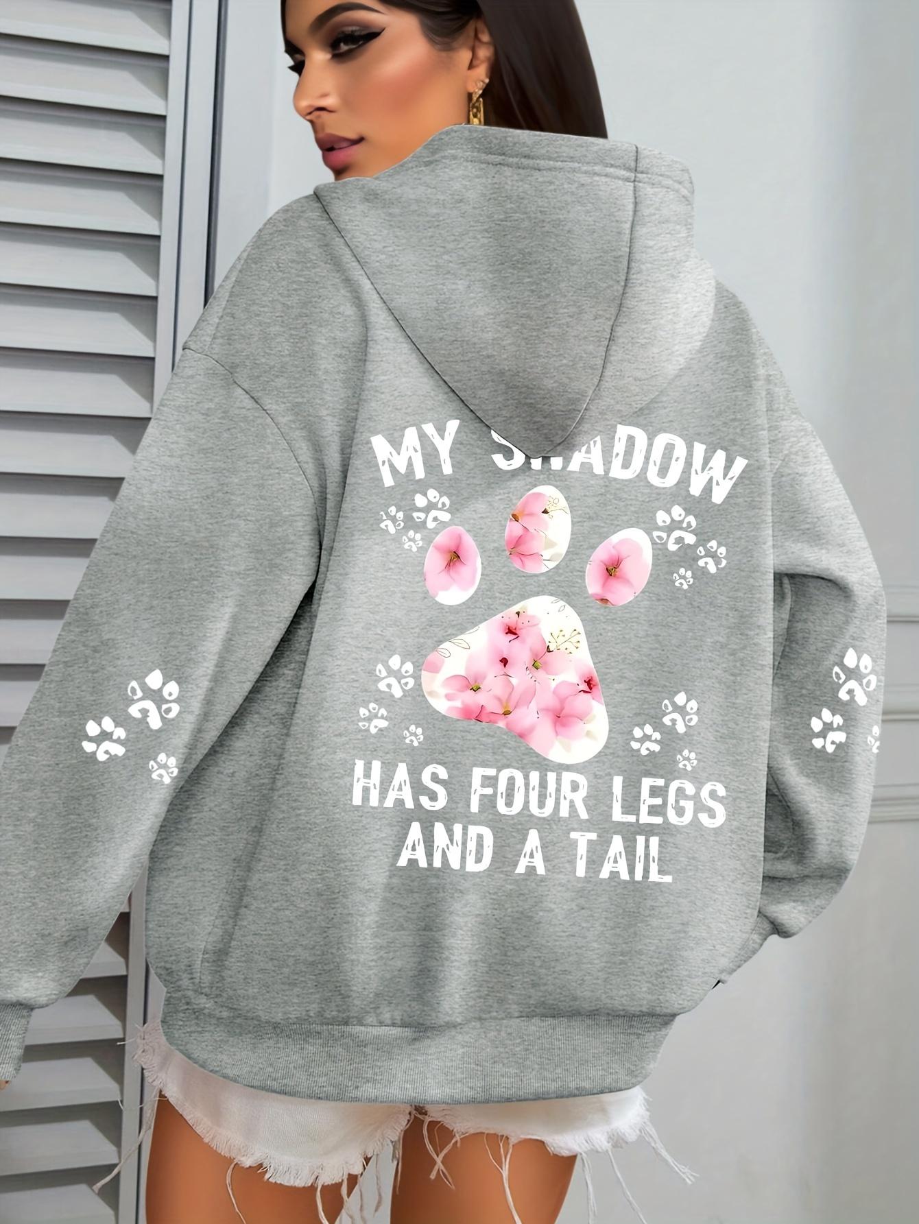 

My Shadow Has Four Legs And A Tail Print Hooded Women Fleece Warm Hoodies Hip Hop Round Neck Hoodie Fashion Casual Tops Woman S