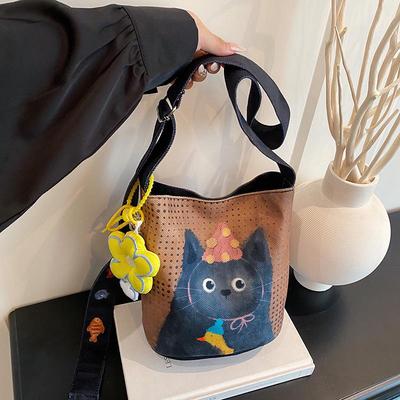 Stylish Kitten Print Underarm Tote: New Cute Cartoon Graffiti Handbag