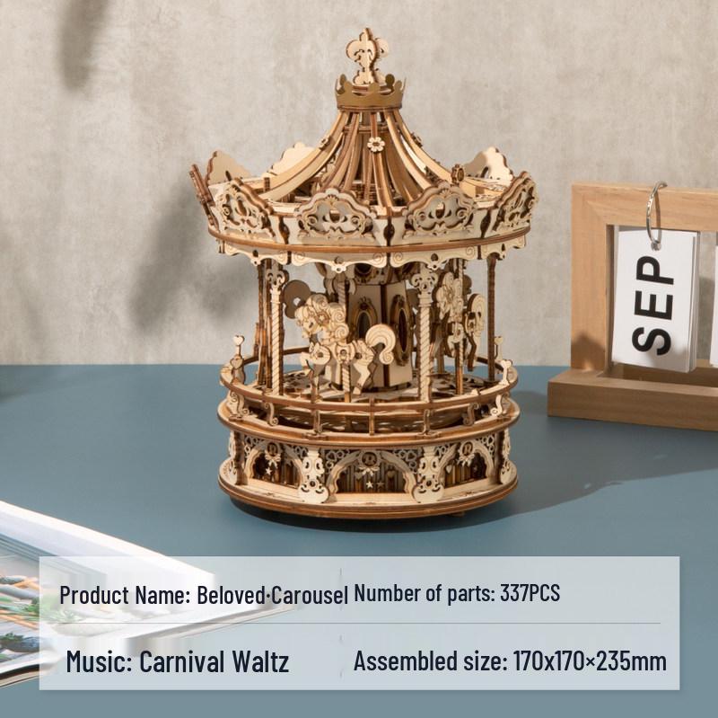 Rotating Wooden Carousel Music Box - DIY Handmade Gift