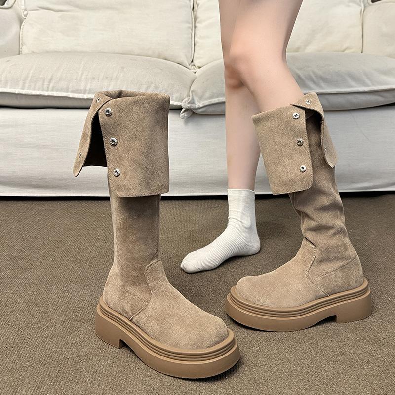 Knee boots Children's boots 2025 new autumn and winter two wear folded small thick-soled elastic high knight boots
