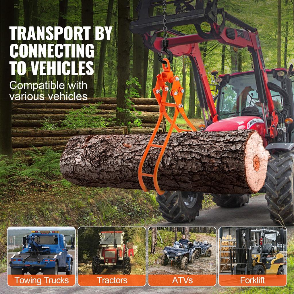 VEVOR Timber Claw Hook, 36 Inch 4 Claw Log Grapple for Logging Tongs, Swivel Steel Log Lifting Tongs