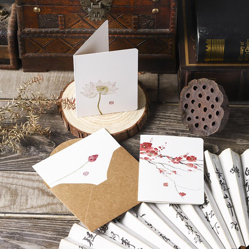 20p Chinese Ancient Style Greeting Card Birthday Gift Handwritten Greeting Card Envelope Ink Wash Postcard Holiday Greeting Card