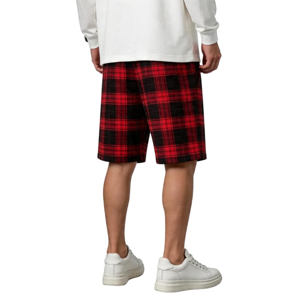 Men Drawstring Waist Plaid Print Casual Shorts Relaxed Fit Lightweight Breathable Fabric Knee Length Summer Bottoms