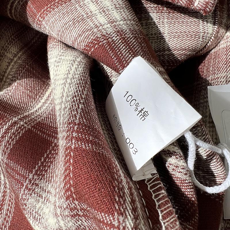 Cămașă de damă retro în carouri periată, stil coreean de toamnă/iarnă, bloc de culoare, cu guler polo larg, top gros casual.