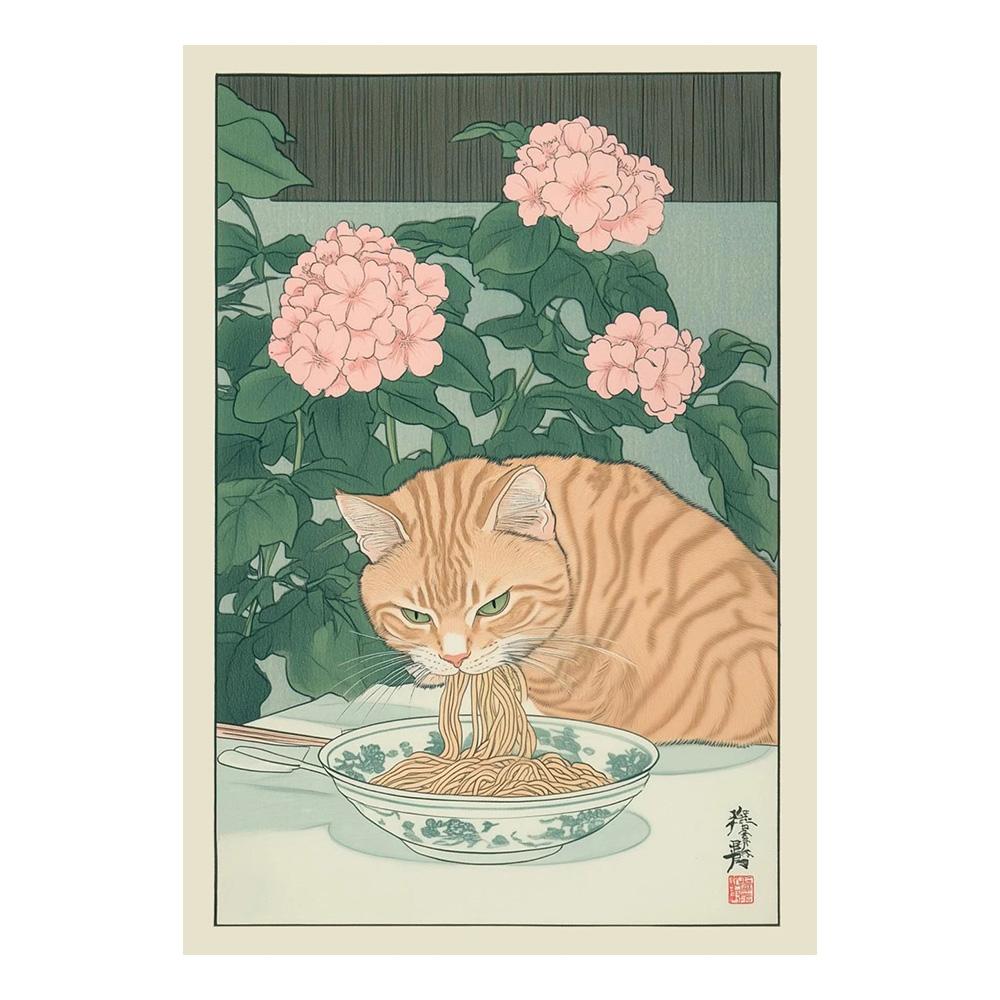 Gato Atigrado Japonés en Bañera Impresiones de Póster Pintura sobre Lienzo Estética Retro Arte de Pared Imagen Japandi Baño Aseo Decoración para el Hogar