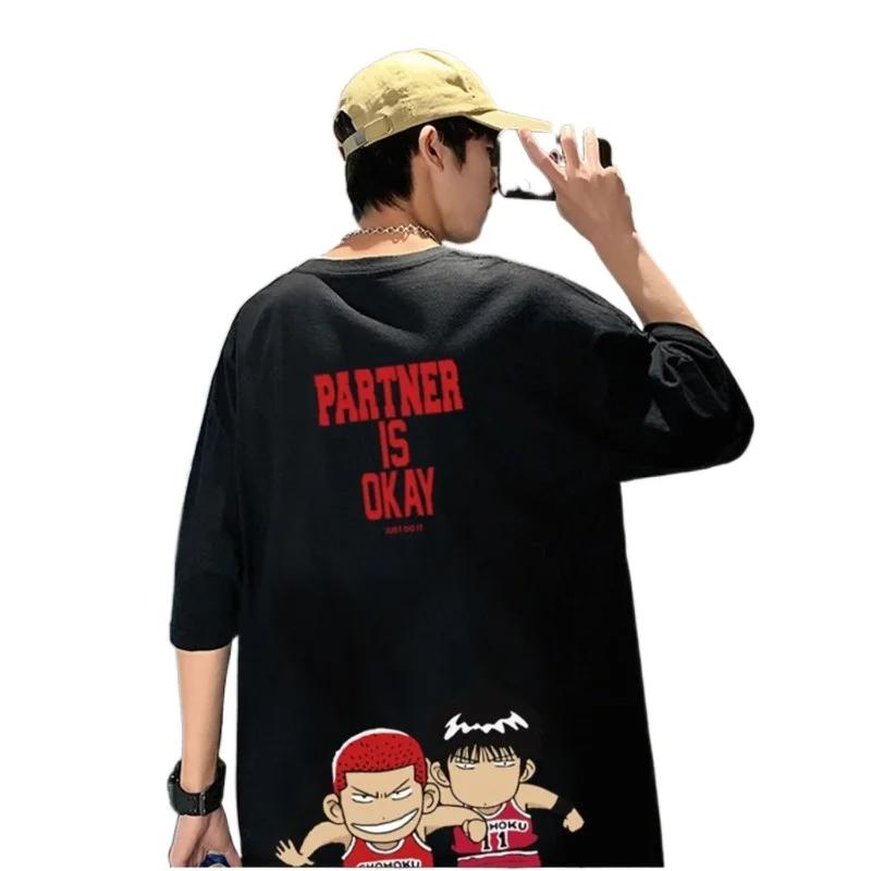 

M-8XL Cartoon Anime Slam Dunk Master Print Cotton Oversized Sports Short Sleeve Round Neck T-shirts Trendy Tees Men s 71705 4XL