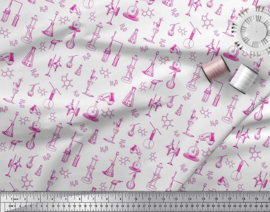 Soimoi Japan Crepe Satin Fabric Scientific Lab Equipments Education Theme Fabric Prints By metre 42 Inch