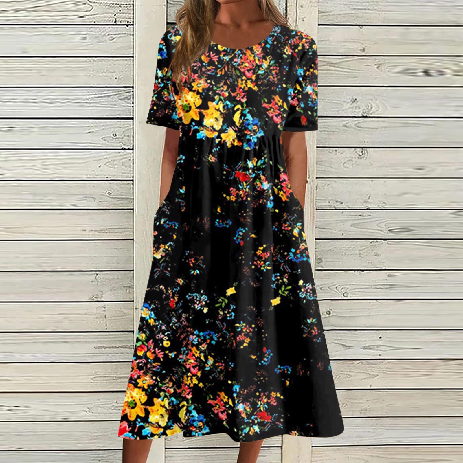 

Жен. Повседневные платья Платья с принтами Летние платья С принтами Плиссированные платья-миди с круглым вырезом Классический Классический На открытом воздухе Повседневные С короткими рукавами Свободные платья L чёрный