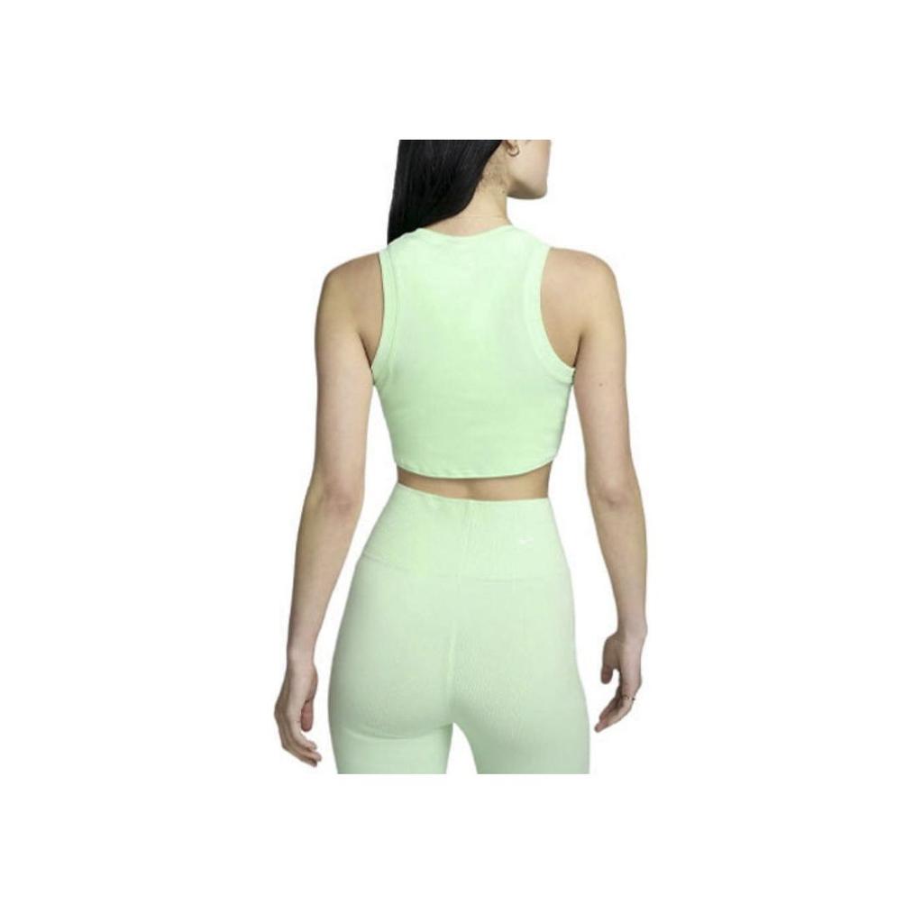 Nike Solid Color Logo Embroidered Ribbed Short Sports Vest Women Tops Steam-Green FB8280-376