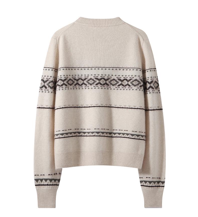 1980 Women's 35% Cashmere Nordic Knit Cardigan - Winter Double-Strand Thick Sweater Coat