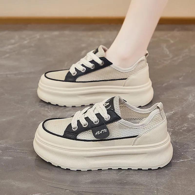 2025 Hot Sale Ladies Shoes Lace-up Women's Vulcanize Shoes Fashion Color Matching Mesh Best Seller Comfortable Casual Sneakers