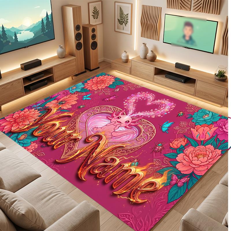 Love Romance Theme Soft Crystal Velvet Rug Custom Name & Text Print Non Slip Floor Rug for Bedroom Living Room