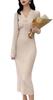 Newsight Knit Tight Long Long Sexy Bodycon Style Women's Dress, Skirt, Sleeves, V-Neck, Cute, Stylish, Off-the-Shoulder, (Beige)