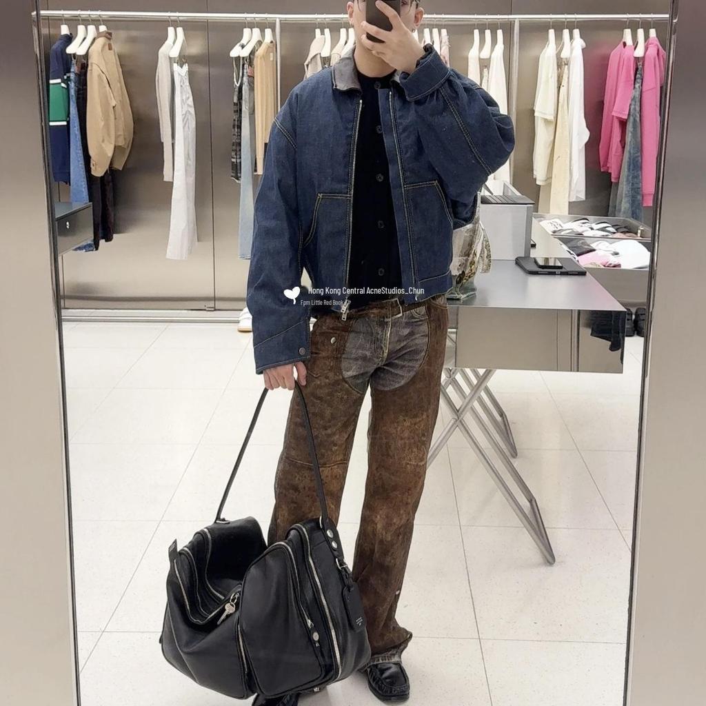 Wysokiej jakości Retro Dżinsowa Bawełniana Kurtka z Klapami i Zamkiem - Luźne Okrycie Wierzchnie w Stylu Stodoły