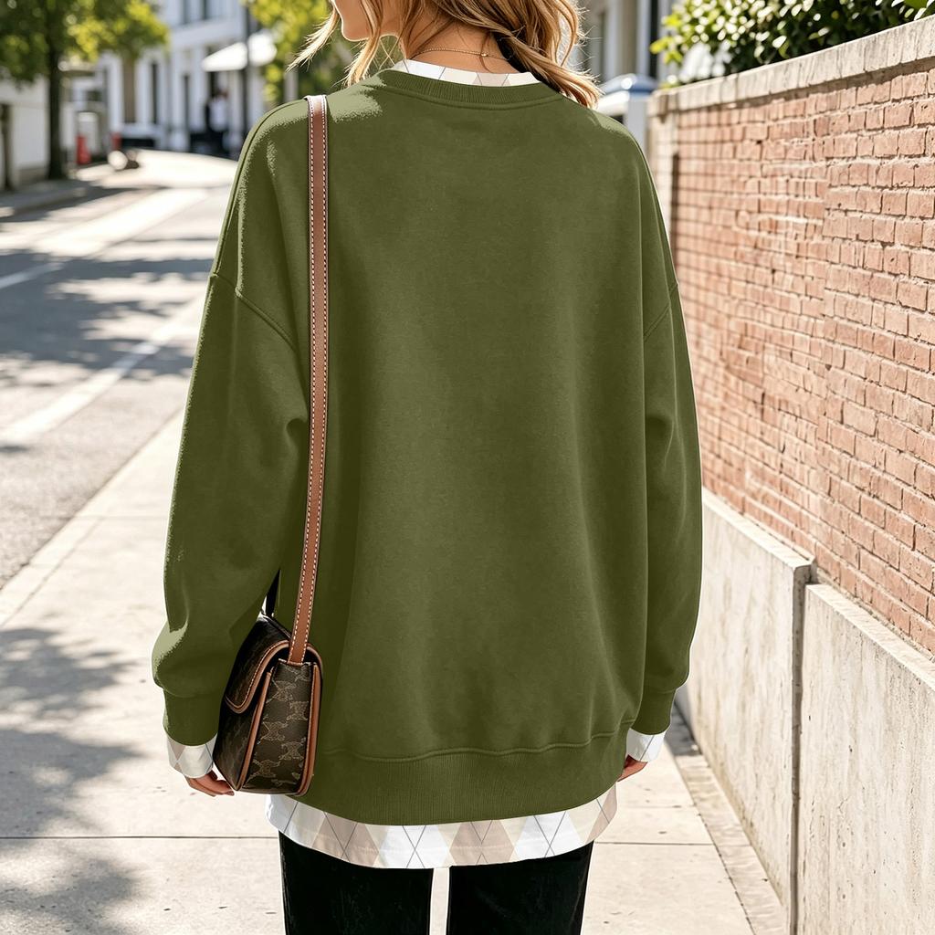 Women's Casual Long Sleeve Loose Fit Sweatshirt with Two-Piece Layer Design