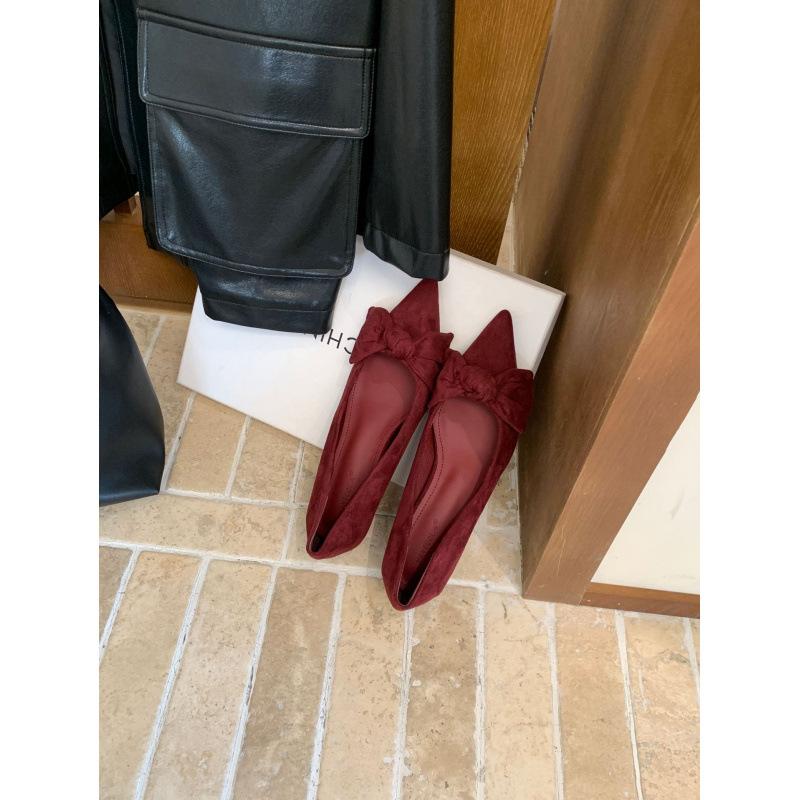 Fairy Style 2025 Autumn New Korean Version Niche Wedge Heel Light Mouth Bow Fashion Pointed Temperament Single Shoe Woman