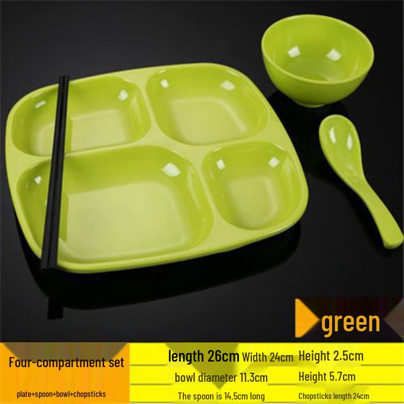 

Jijun Commercial Melamine Four-Compartment Fast Food Plate Green (10-pack)