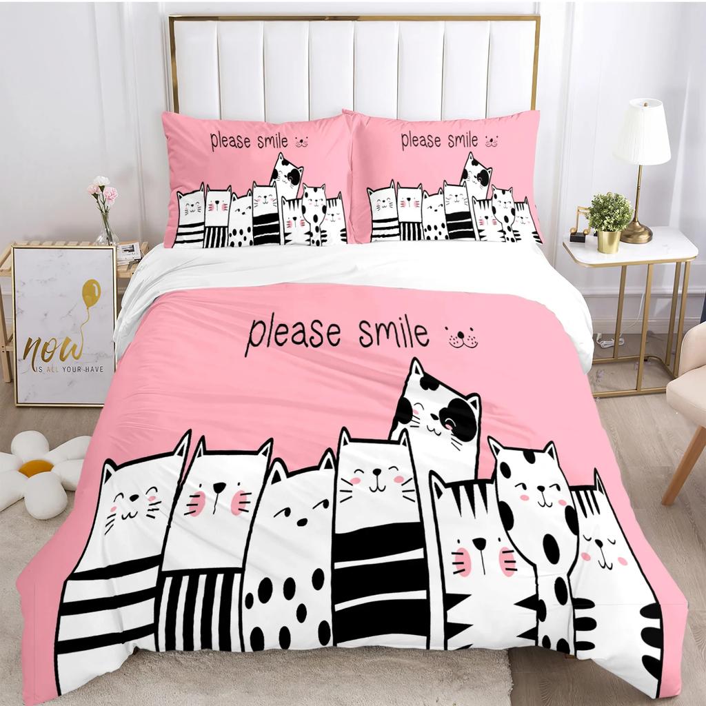 Comforter Fashion Cartoon Bedding Set Cat Dog Animal Soft And S For Teens Boys Single/Twin/Queen/King