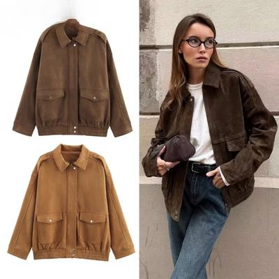 Bomber Jackets for Women Outerwears Suede Jacket Streetwear Holiday Women Coats Zipper Coats and Jackets