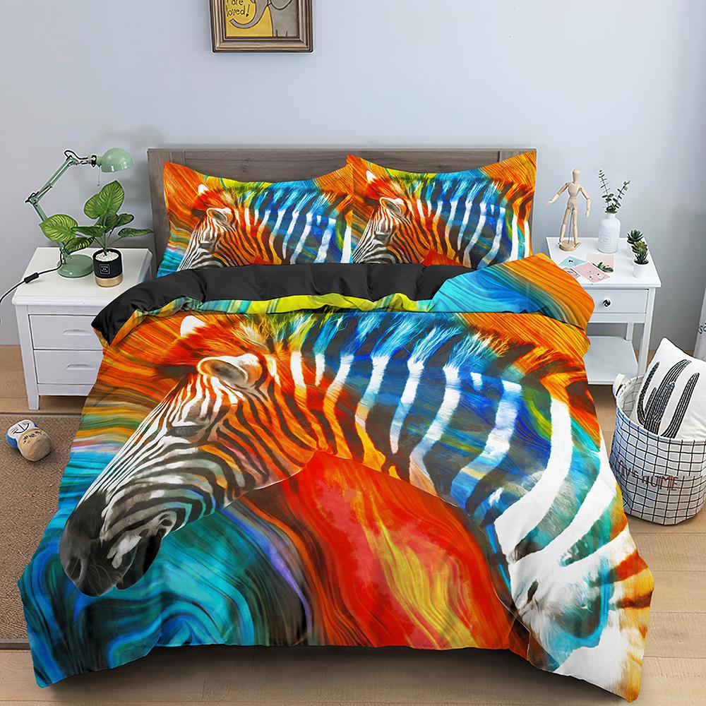Comforter 3D Tiger King Queen White Black Wild Animal Bedding Set For Kids Teens Adults Wildlife Grey 2/3Pcs Soft