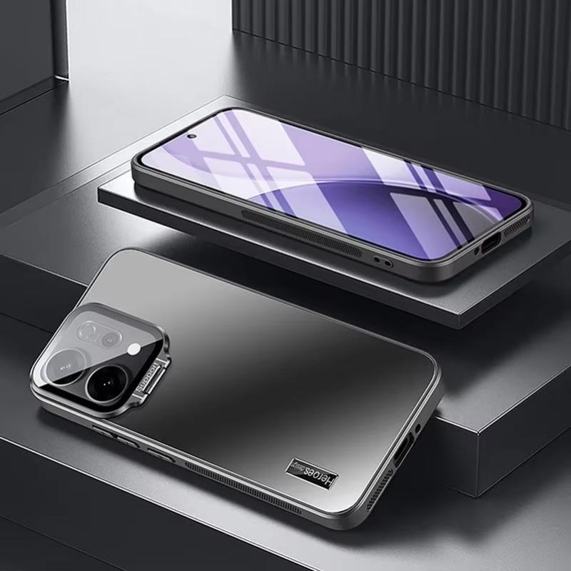 Matte Shockproof Bracket Phone Case For OPPO Reno 14 Pro Metal Lens Camera Protection Holder Stand Back Cover For Reno 14Pro