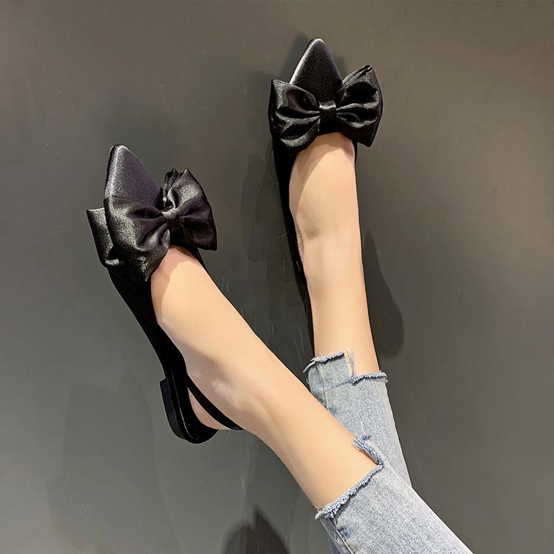 Mode 2025 Neue Luxus Satin Seide Slingback Sandalen Frau Mode Spitzschuh Schleife Pantoletten Damen Elegant Hochzeit Abendparty Schuhe