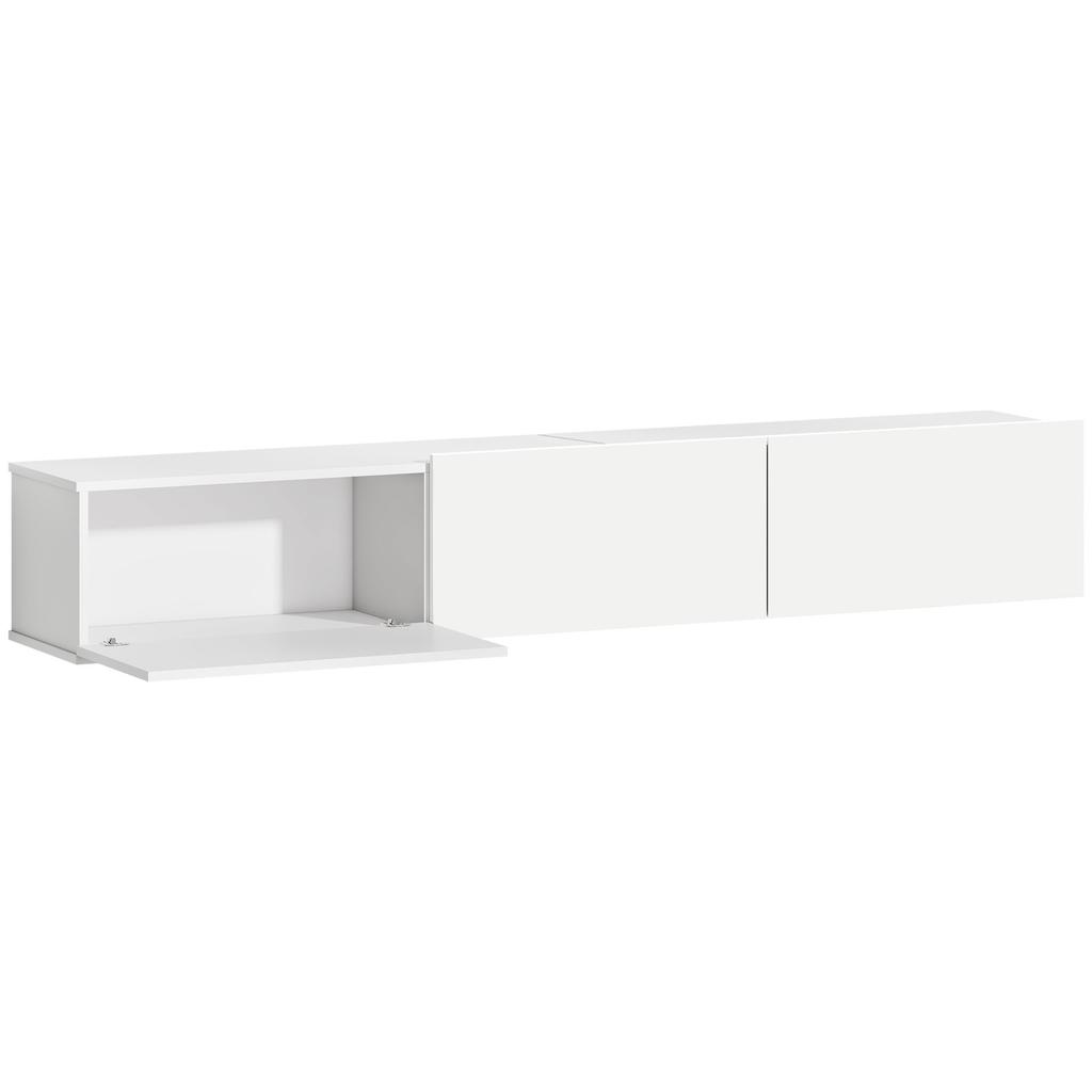 Wall-Mounted TV Cabinet for TVs up to 82" with 3 Flip-Up Cabinets and Soft Close Doors, White