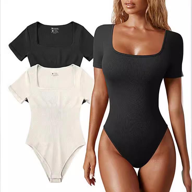 2023 European-American Women's Summer Square Neck Short-Sleeve Jumpsuit