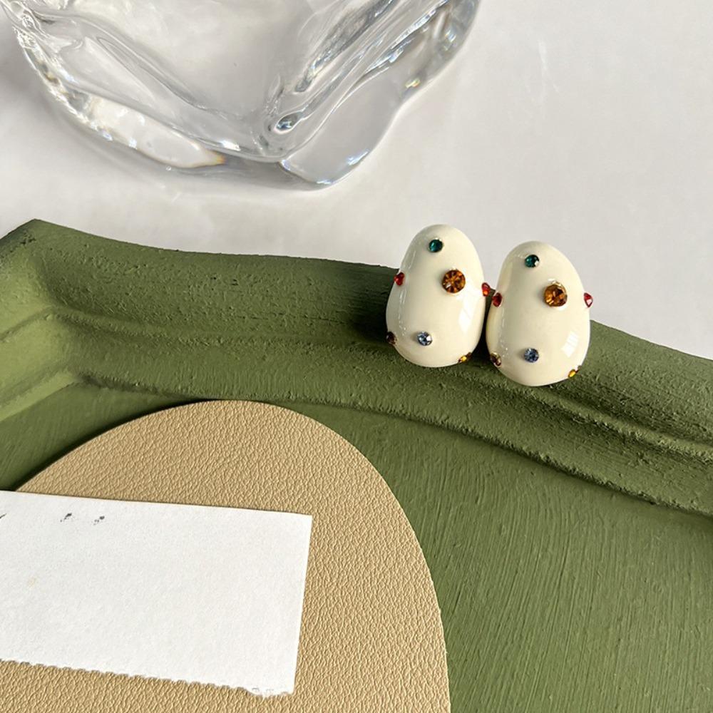 New Exquisite Cute Childhood Milk Candy Enamel Color Zircon Ear Studs Clip On Earrings for Women Korea Jewelry Accessories Gifts
