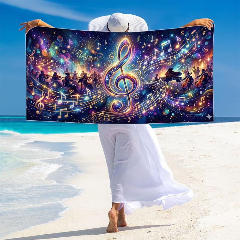 Music Print Beach Towel, Large Soft Quick Dry Towel for Beach Camping Swimming