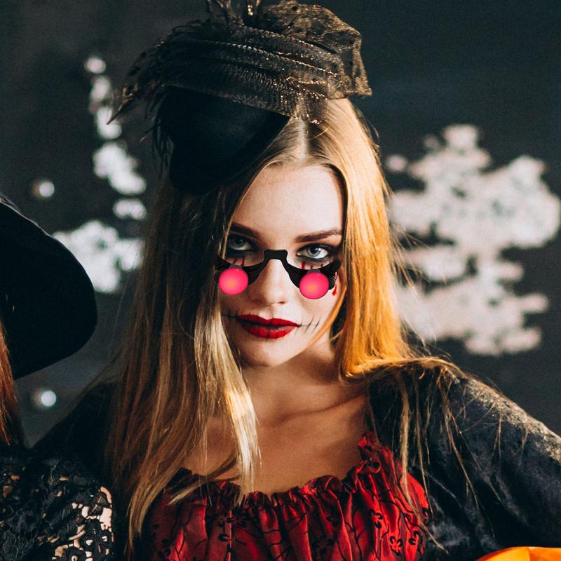 Halloween-Brille mit rotem Licht – Lustige LED-Leuchtbrille – Gruselige, festliche, blinkende rote Brille als Requisite für Halloween-Partys