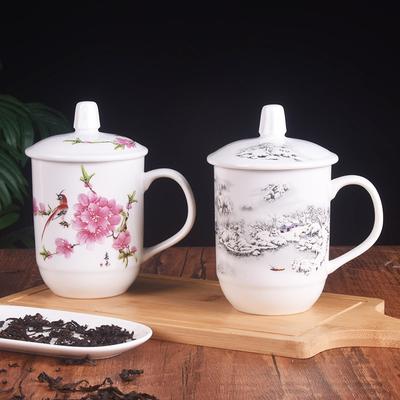 Jingdezhen Ceramic Cup Water Cup Hotel Hotel Teacup Conference Cup Office Cup with Lid Household Set Commercial Water Cup