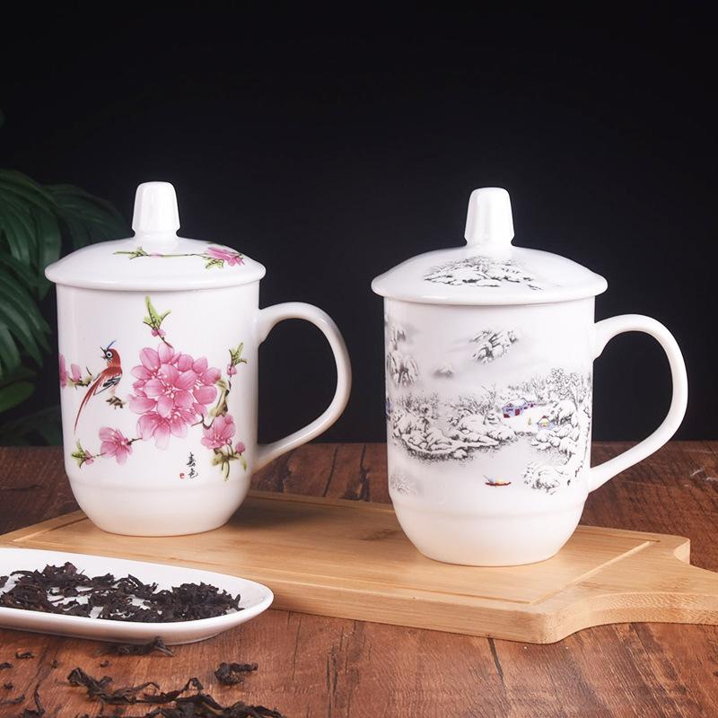 Jingdezhen ceramic cup water cup hotel hotel teacup conference cup office cup with lid household set commercial water cup