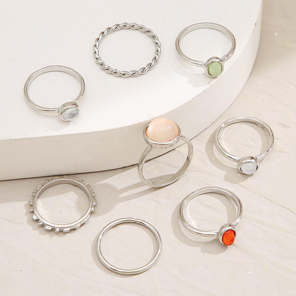 Vintage Colorful Crystal Stone Rings Set for Women Trendy Gold Silver Color Glazed Ring Set Geometric Resin Rings Party Jewelry