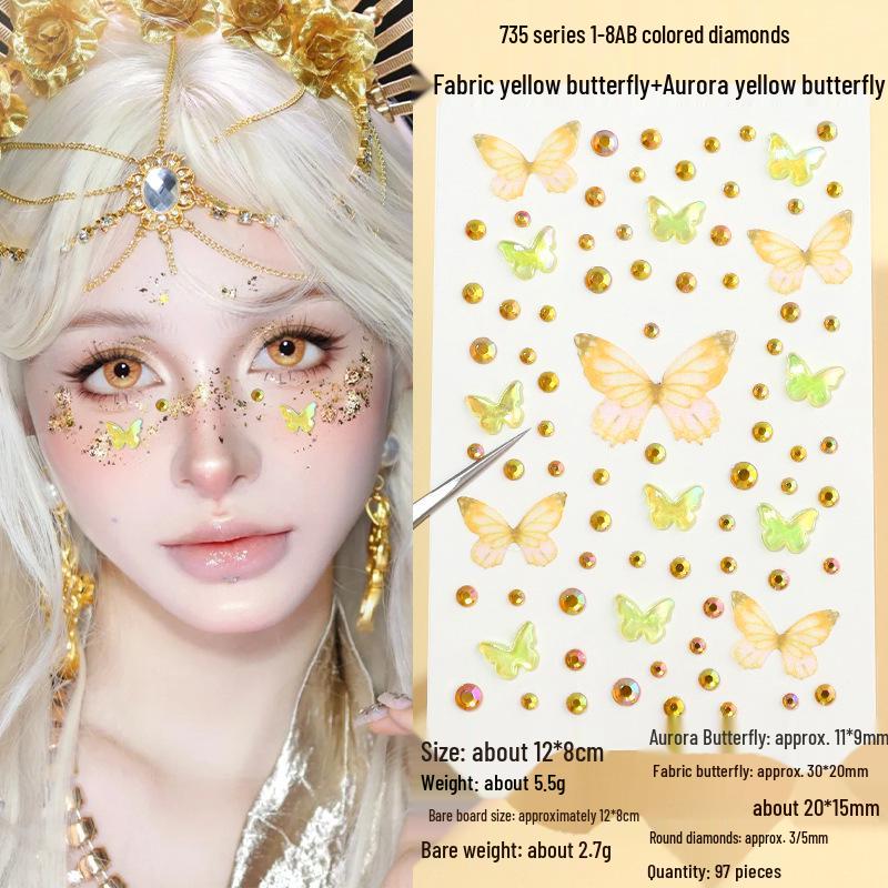 3D Butterfly & Star Face Sticker Set with Rhinestones & Pearls for Kids