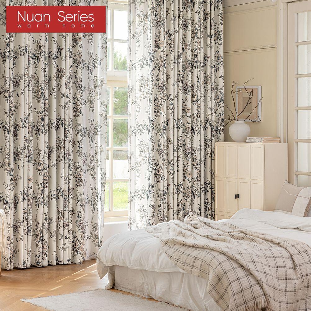 1PC Nuan Series French Retro Blackout Curtains with Butterfly Floral Print Thick Curtains for Bedroom Living Room Window for Home Decor