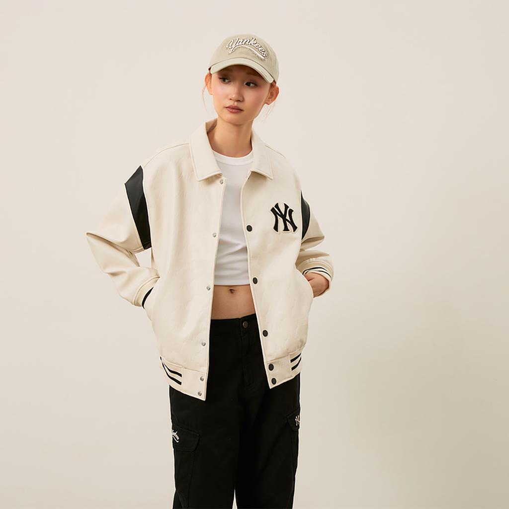 New MLB MONOGRAM Collection New York Yankees Baseball Jacket Unisex Dark Cream 3AJPM0444-50CRD