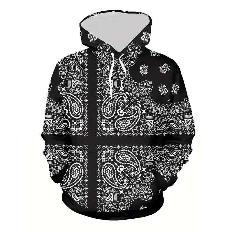 Creative Cashew Pattern Printed Hoodie Cool Men's Hoodie Men's Casual Flat Design Hoodie Paired With Kangaroo Pocket Streetwear