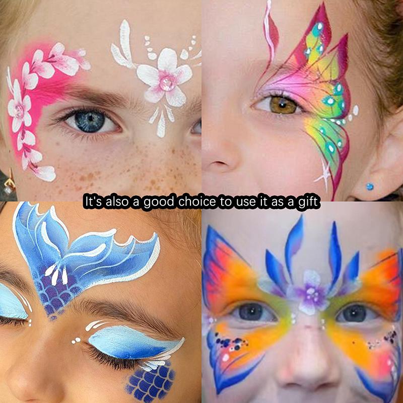 8Pcs Face Painting Tattoo Stencil Set Reusable Hollowed Art Paint Stencils Diy Spray Painting Eyebrow Tattoo Template Cosplay