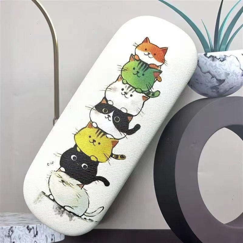 1 Pieza Elegante y Conveniente Caja de Almacenamiento para Gafas de Sol Estuche para Lentes de Contacto con Temática de Gato de Cabeza Redonda Para Almacenar Graduación