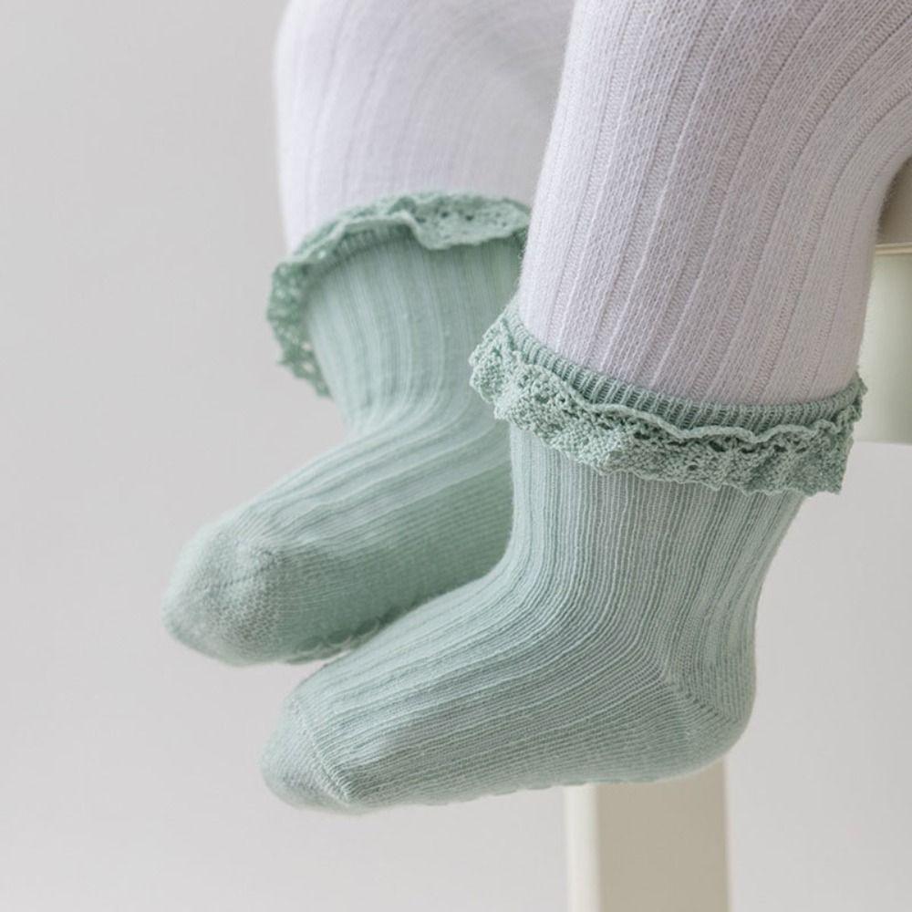 5Pairs Non-slip Kids Tube Sock Lace Toddle Walking Socks Sweet Baby Ruffle Socks  First Walkers