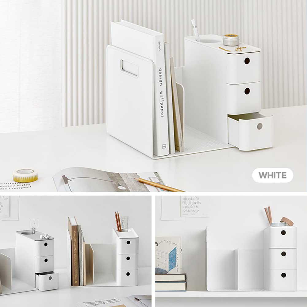 Teijin LITEM. Desk Organizer, White, Multi-functional Book Stand, Pen Holder, Storage Box, Small Item Storage, Tabletop Storage, Stationery,