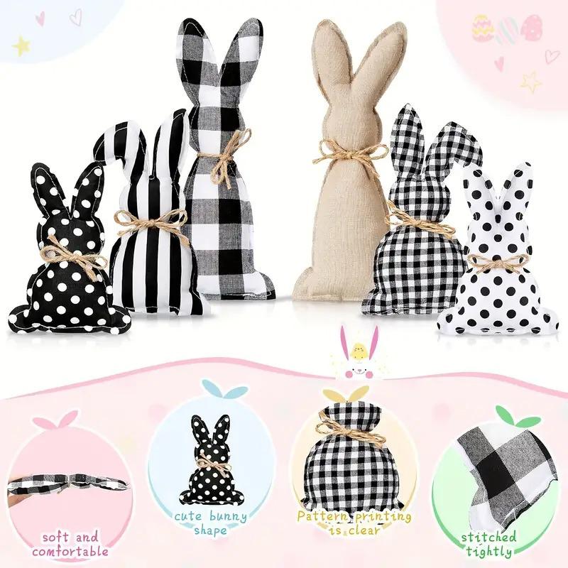 Sett med seks kaninbrett Ornament dekorasjon Polka Dot påskestoff Søt rutete feriefest lite frisk