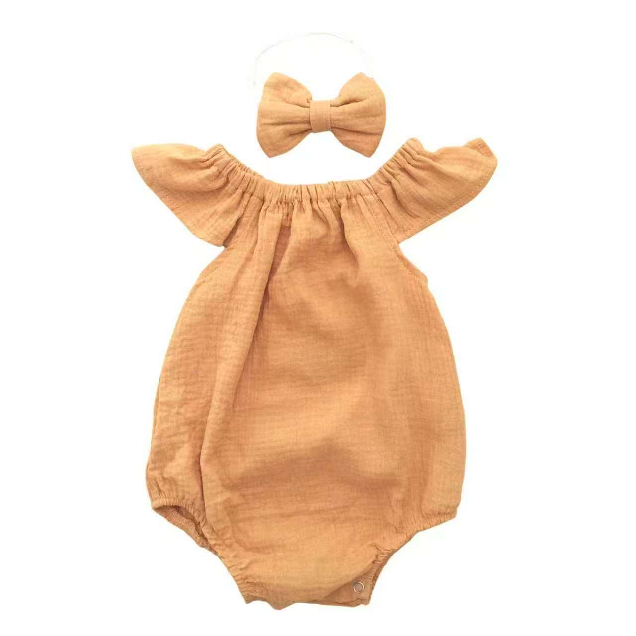 Baby Girls Flutter Sleeve Jumpsuit, Double-Layered Gauze, Summer Bodysuit