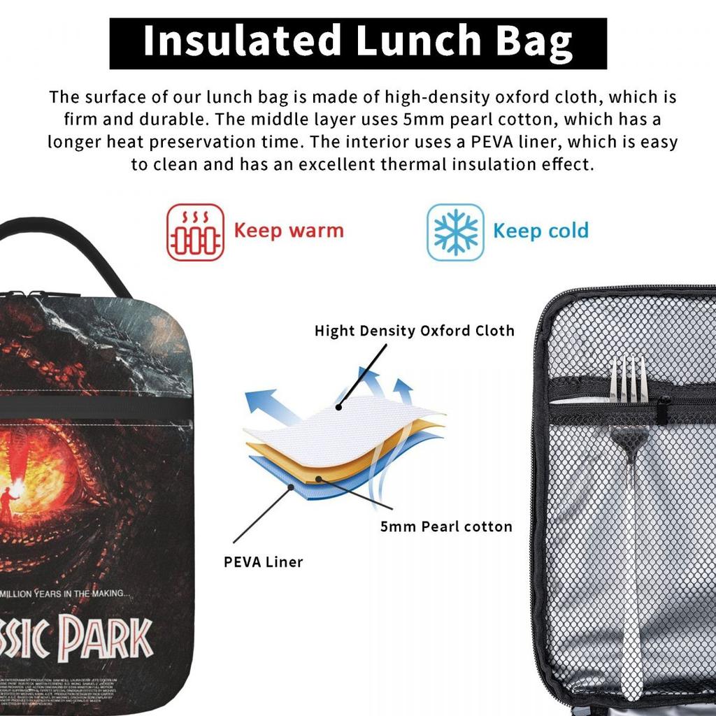 Jurassic World Insulated Lunch Bag for Kids School Cooler Thermal Food Box Tote Portable Lunch Boxes Container